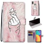 For Alcatel 1L (2021) Coloured Drawing Cross Texture Horizontal Flip PU Leather Case with Holder & Card Slots & Wallet & Lanyard(Pink Hands Heart)