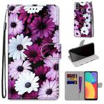 For Alcatel 1L (2021) Coloured Drawing Cross Texture Horizontal Flip PU Leather Case with Holder & Card Slots & Wallet & Lanyard(Chrysanthemum Pink White Purple)