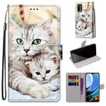 For Xiaomi Redmi 9 Power / Note 9 4G Coloured Drawing Cross Texture Horizontal Flip PU Leather Case with Holder & Card Slots & Wallet & Lanyard(Big Cat Holding Kitten)