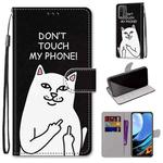 For Xiaomi Redmi 9 Power / Note 9 4G Coloured Drawing Cross Texture Horizontal Flip PU Leather Case with Holder & Card Slots & Wallet & Lanyard(Middle Finger White Cat)