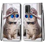 For Xiaomi Redmi 9 Power / Note 9 4G Coloured Drawing Cross Texture Horizontal Flip PU Leather Case with Holder & Card Slots & Wallet & Lanyard(Slant Hat Blue Mirror Cat)