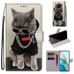 For Xiaomi Redmi Note 9 5G / Note 9T Coloured Drawing Cross Texture Horizontal Flip PU Leather Case with Holder & Card Slots & Wallet & Lanyard(Golden Chain Grey Cat)