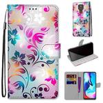 For Motorola Moto E7 Plus / G9 Play / G9 Coloured Drawing Cross Texture Horizontal Flip PU Leather Case with Holder & Card Slots & Wallet & Lanyard(Gradient Colorful Flower)