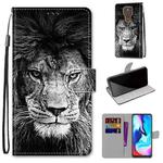 For Motorola Moto E7 Plus / G9 Play / G9 Coloured Drawing Cross Texture Horizontal Flip PU Leather Case with Holder & Card Slots & Wallet & Lanyard(Black White Lion Head)