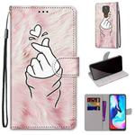 For Motorola Moto E7 Plus / G9 Play / G9 Coloured Drawing Cross Texture Horizontal Flip PU Leather Case with Holder & Card Slots & Wallet & Lanyard(Pink Hands Heart)