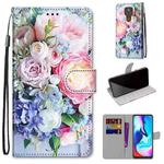 For Motorola Moto E7 Plus / G9 Play / G9 Coloured Drawing Cross Texture Horizontal Flip PU Leather Case with Holder & Card Slots & Wallet & Lanyard(Light Pink Bouquet)