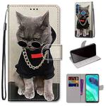 For Motorola Moto G8 Coloured Drawing Cross Texture Horizontal Flip PU Leather Case with Holder & Card Slots & Wallet & Lanyard(Golden Chain Grey Cat)