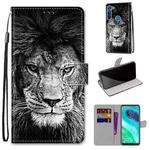 For Motorola Moto G8 Coloured Drawing Cross Texture Horizontal Flip PU Leather Case with Holder & Card Slots & Wallet & Lanyard(Black White Lion Head)