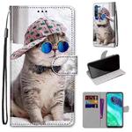 For Motorola Moto G8 Coloured Drawing Cross Texture Horizontal Flip PU Leather Case with Holder & Card Slots & Wallet & Lanyard(Slant Hat Blue Mirror Cat)