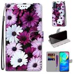 For Motorola Moto G8 Power Coloured Drawing Cross Texture Horizontal Flip PU Leather Case with Holder & Card Slots & Wallet & Lanyard(Chrysanthemum Pink White Purple)