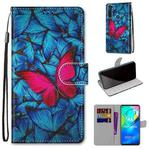 For Motorola Moto G8 Power Coloured Drawing Cross Texture Horizontal Flip PU Leather Case with Holder & Card Slots & Wallet & Lanyard(Blue Red Butterfly)