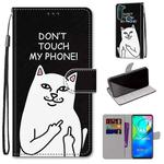 For Motorola Moto G8 Power Coloured Drawing Cross Texture Horizontal Flip PU Leather Case with Holder & Card Slots & Wallet & Lanyard(Middle Finger White Cat)