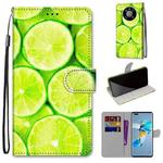 For Huawei Mate 40 Pro Coloured Drawing Cross Texture Horizontal Flip PU Leather Case with Holder & Card Slots & Wallet & Lanyard(Green Lemon)