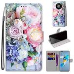 For Huawei Mate 40 Pro Coloured Drawing Cross Texture Horizontal Flip PU Leather Case with Holder & Card Slots & Wallet & Lanyard(Light Pink Bouquet)