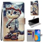 For Huawei P smart 2021 / Y7a Coloured Drawing Cross Texture Horizontal Flip PU Leather Case with Holder & Card Slots & Wallet & Lanyard(Leather Shoes Cat)