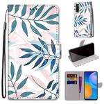 For Huawei P smart 2021 / Y7a Coloured Drawing Cross Texture Horizontal Flip PU Leather Case with Holder & Card Slots & Wallet & Lanyard(Pink Green Leaf)