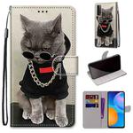 For Huawei P smart 2021 / Y7a Coloured Drawing Cross Texture Horizontal Flip PU Leather Case with Holder & Card Slots & Wallet & Lanyard(Golden Chain Grey Cat)