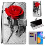 For Huawei P smart 2021 / Y7a Coloured Drawing Cross Texture Horizontal Flip PU Leather Case with Holder & Card Slots & Wallet & Lanyard(Wood Red Rose)