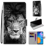 For Huawei P smart 2021 / Y7a Coloured Drawing Cross Texture Horizontal Flip PU Leather Case with Holder & Card Slots & Wallet & Lanyard(Black White Lion Head)
