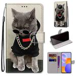 For Huawei Y9a Coloured Drawing Cross Texture Horizontal Flip PU Leather Case with Holder & Card Slots & Wallet & Lanyard(Golden Chain Grey Cat)