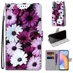 For Honor 10X Lite Coloured Drawing Cross Texture Horizontal Flip PU Leather Case with Holder & Card Slots & Wallet & Lanyard(Chrysanthemum Pink White Purple)