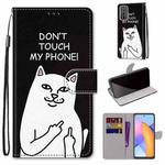 For Honor 10X Lite Coloured Drawing Cross Texture Horizontal Flip PU Leather Case with Holder & Card Slots & Wallet & Lanyard(Middle Finger White Cat)