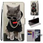 For Nokia 2.4 Coloured Drawing Cross Texture Horizontal Flip PU Leather Case with Holder & Card Slots & Wallet & Lanyard(Golden Chain Grey Cat)