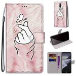 For Nokia 2.4 Coloured Drawing Cross Texture Horizontal Flip PU Leather Case with Holder & Card Slots & Wallet & Lanyard(Pink Hands Heart)