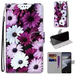 For Nokia 2.4 Coloured Drawing Cross Texture Horizontal Flip PU Leather Case with Holder & Card Slots & Wallet & Lanyard(Chrysanthemum Pink White Purple)