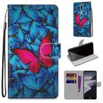For Nokia 2.4 Coloured Drawing Cross Texture Horizontal Flip PU Leather Case with Holder & Card Slots & Wallet & Lanyard(Blue Red Butterfly)