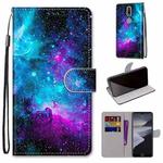 For Nokia 2.4 Coloured Drawing Cross Texture Horizontal Flip PU Leather Case with Holder & Card Slots & Wallet & Lanyard(Purple Green Starry Sky)