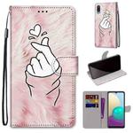 For Samsung Galaxy A02 / M02 Coloured Drawing Cross Texture Horizontal Flip PU Leather Case with Holder & Card Slots & Wallet & Lanyard(Pink Hands Heart)