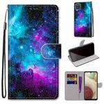 For Samsung Galaxy A12 / M12 Coloured Drawing Cross Texture Horizontal Flip PU Leather Case with Holder & Card Slots & Wallet & Lanyard(Purple Green Starry Sky)