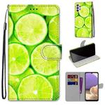 For Samsung Galaxy A32 5G Coloured Drawing Cross Texture Horizontal Flip PU Leather Case with Holder & Card Slots & Wallet & Lanyard(Green Lemon)