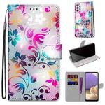 For Samsung Galaxy A32 5G Coloured Drawing Cross Texture Horizontal Flip PU Leather Case with Holder & Card Slots & Wallet & Lanyard(Gradient Colorful Flower)