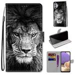 For Samsung Galaxy A32 5G Coloured Drawing Cross Texture Horizontal Flip PU Leather Case with Holder & Card Slots & Wallet & Lanyard(Black White Lion Head)