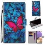 For Samsung Galaxy A32 5G Coloured Drawing Cross Texture Horizontal Flip PU Leather Case with Holder & Card Slots & Wallet & Lanyard(Blue Red Butterfly)