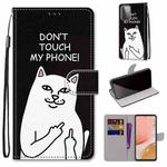 For Samsung Galaxy A72 5G / 4G Coloured Drawing Cross Texture Horizontal Flip PU Leather Case with Holder & Card Slots & Wallet & Lanyard(Middle Finger White Cat)