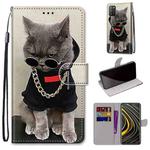 For Xiaomi Poco M3 Coloured Drawing Cross Texture Horizontal Flip PU Leather Case with Holder & Card Slots & Wallet & Lanyard(Golden Chain Grey Cat)