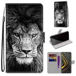 For Xiaomi Poco M3 Coloured Drawing Cross Texture Horizontal Flip PU Leather Case with Holder & Card Slots & Wallet & Lanyard(Black White Lion Head)
