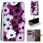 For Xiaomi Poco M3 Coloured Drawing Cross Texture Horizontal Flip PU Leather Case with Holder & Card Slots & Wallet & Lanyard(Chrysanthemum Pink White Purple)