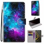 For Xiaomi Poco M3 Coloured Drawing Cross Texture Horizontal Flip PU Leather Case with Holder & Card Slots & Wallet & Lanyard(Purple Green Starry Sky)