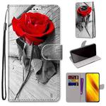 For Xiaomi Poco X3 NPC Coloured Drawing Cross Texture Horizontal Flip PU Leather Case with Holder & Card Slots & Wallet & Lanyard(Wood Red Rose)