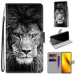 For Xiaomi Poco X3 NPC Coloured Drawing Cross Texture Horizontal Flip PU Leather Case with Holder & Card Slots & Wallet & Lanyard(Black White Lion Head)