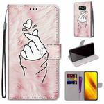 For Xiaomi Poco X3 NPC Coloured Drawing Cross Texture Horizontal Flip PU Leather Case with Holder & Card Slots & Wallet & Lanyard(Pink Hands Heart)