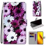 For Xiaomi Poco X3 NPC Coloured Drawing Cross Texture Horizontal Flip PU Leather Case with Holder & Card Slots & Wallet & Lanyard(Chrysanthemum Pink White Purple)