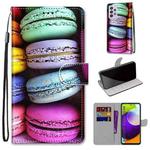 For Samsung Galaxy A52 5G Coloured Drawing Cross Texture Horizontal Flip PU Leather Case with Holder & Card Slots & Wallet & Lanyard(Colorful Cakes)