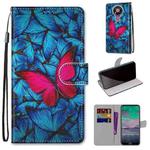 For Nokia 3.4 Coloured Drawing Cross Texture Horizontal Flip PU Leather Case with Holder & Card Slots & Wallet & Lanyard(Blue Red Butterfly)