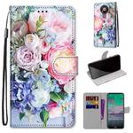 For Nokia 3.4 Coloured Drawing Cross Texture Horizontal Flip PU Leather Case with Holder & Card Slots & Wallet & Lanyard(Light Pink Bouquet)