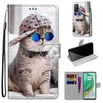 For Xiaomi Mi 10T Pro / 10T / K30s Coloured Drawing Cross Texture Horizontal Flip PU Leather Case with Holder & Card Slots & Wallet & Lanyard(Slant Hat Blue Mirror Cat)